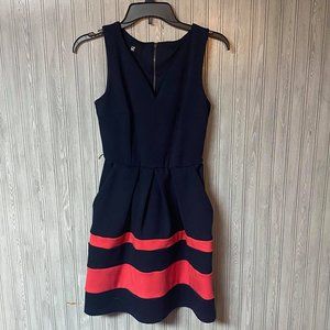 Iz Byer A Line Navy and Pink Stripe Sleeveless Dess